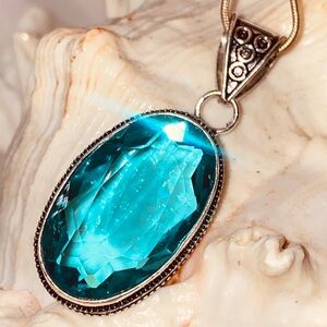 Blue Topaz Handcrafted facet cut statement pendant